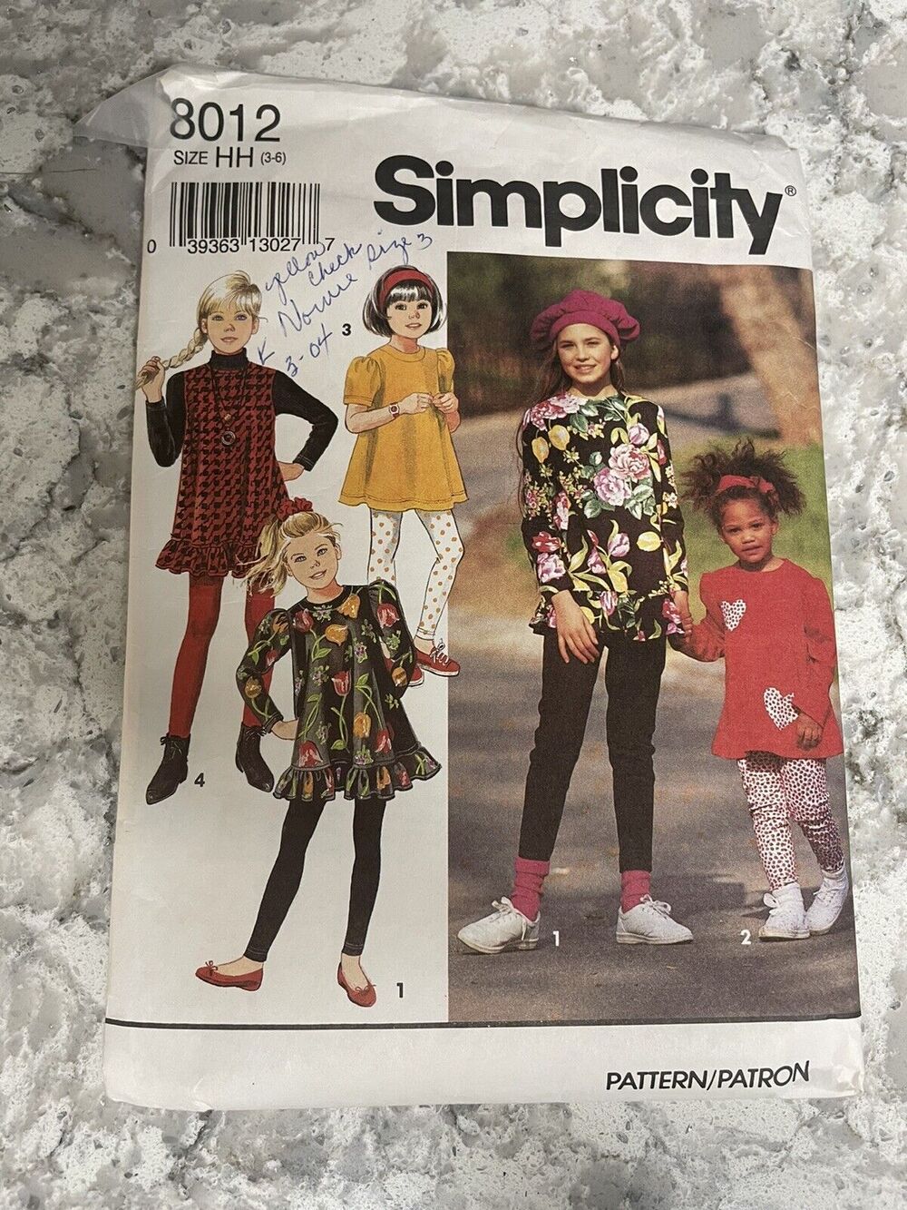 GIRLS CHILDS SIMPLICITY 8012 SEWING PATTERN KNIT LEGGINGS TOP SIZE 3-6 Cut 1992